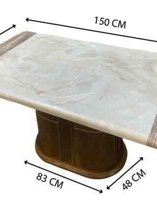 Classic Rectangular Marble Dining Table with Solid Wooden Pedestal – Timeless Luxury Design