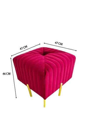 Square Red Velvet Ottoman with Gold Legs – Modern Tufted Accent Stool