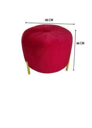 Red Velvet Ottoman with Gold Legs – Luxury Round Accent Stool for Modern Interiors