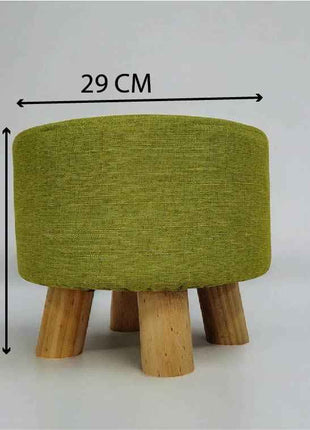 Lime Green Fabric Ottoman – Modern Round Footstool with Wooden Legs
