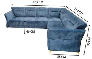 Luxury Blue Velvet L-Shaped Sofa with Golden Legs – Modern Sectional Couch for Living Room