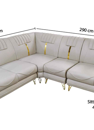 Modern White L-Shaped Sofa with Gold Accents – Premium Sectional Couch for Luxury Living Rooms