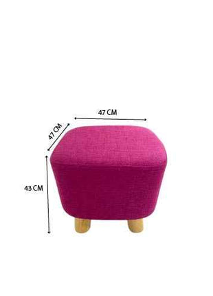 Magenta Fabric Ottoman – Modern Square Footstool with Wooden Legs