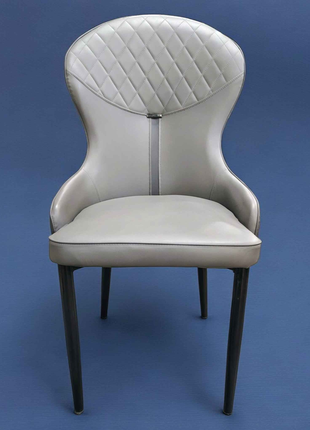 Luxury Grey Quilted Leather Chair with Metal Legs – Modern Accent & Dining Seating