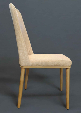 Beige Fabric Dining Chair – Tall Back with Natural Wood Legs | Scandinavian Minimalist Design