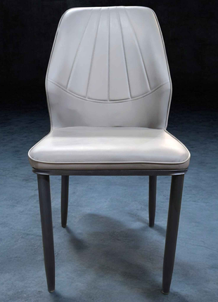 Contemporary PU Leather Dining Chair – Grey with Panel Stitching | Sleek Modern Seating