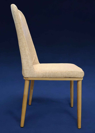 Beige Fabric Dining Chair – Tall Back with Natural Wood Legs | Scandinavian Minimalist Design