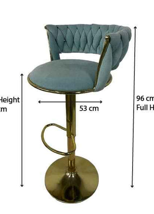 Teal Velvet Bar Stool with Gold Base – Luxury Adjustable Bar Chair with Tufted Backrest