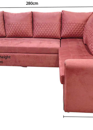 Rose Pink Velvet Sofa Cum Bed – L-Shaped Convertible Sectional with Storage