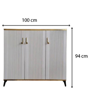 Luxury White Textured Door Cabinet with Gold Accents – Shoe Rack